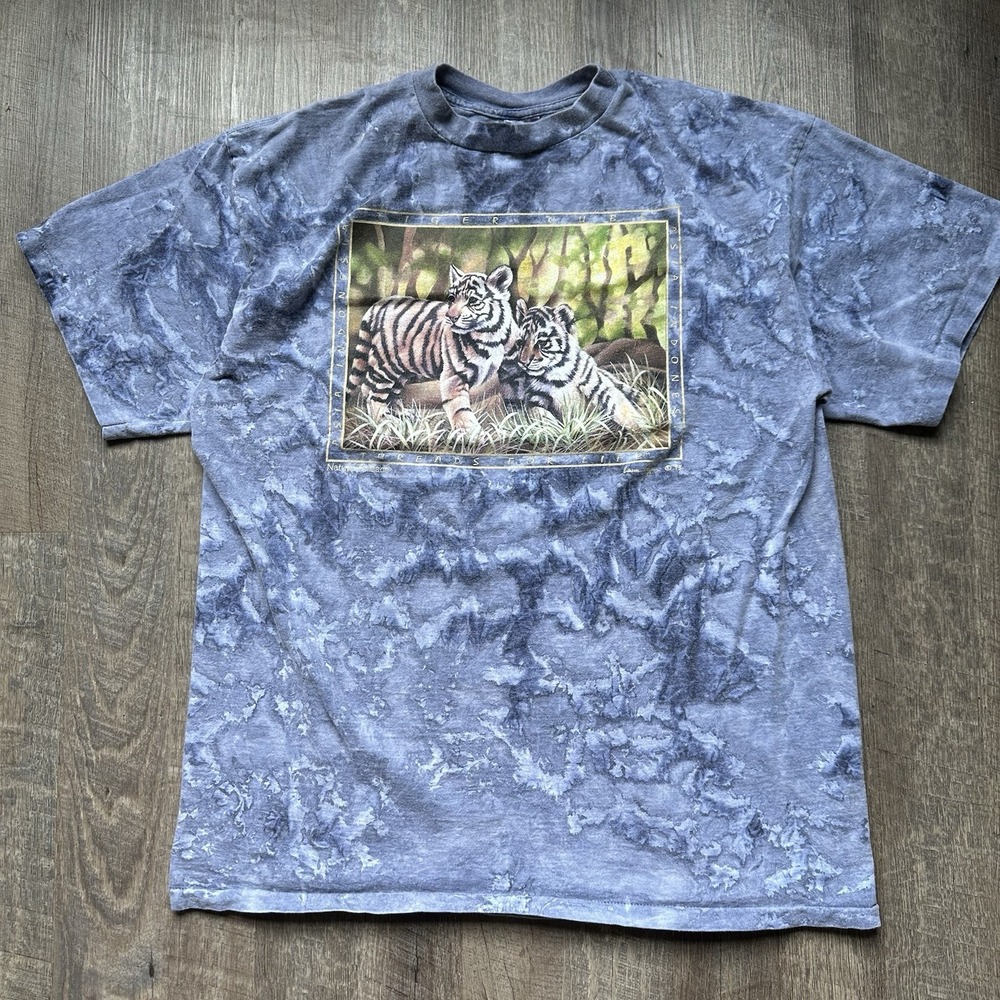 Vintage Tiger Tie‎ Dye AOP Graphic Print Jewel Tones Single Stitch T-Shirt XXL
